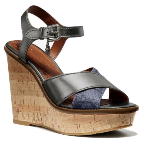 Coach Cross Band High Wedge Sandals - Picture 1 of 4